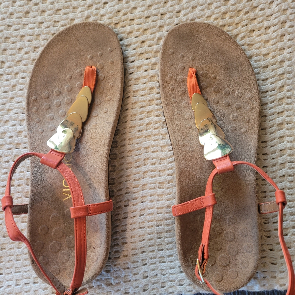 Vionic Orange Sandals with Gold Accents